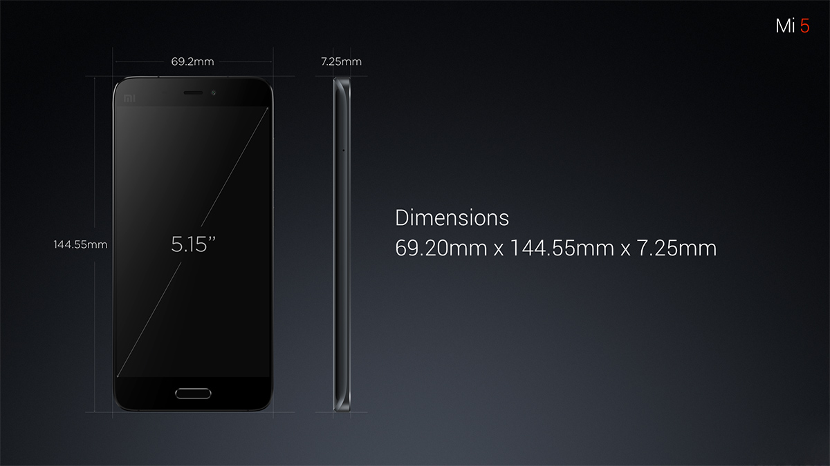 XiaoMi Mi5の大きさスペック説明参考画像