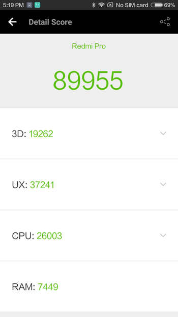 Xiaomi Redmi Pro Antutuスコアテスト結果　参考画像