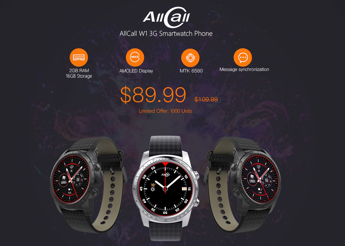 AllCall W1 3G Smartwatch PhoneがGearBestでフラッシュセール開始