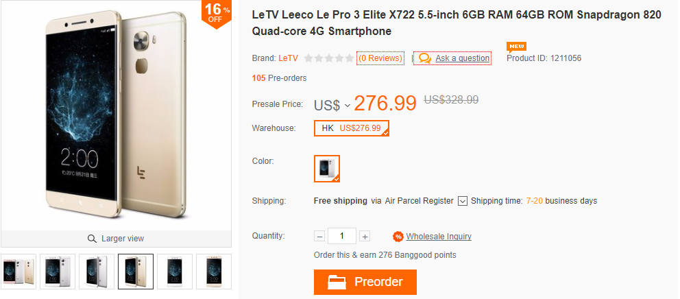 LeTV Leeco Le Pro 3 Elite X722　日本からの購入最安値