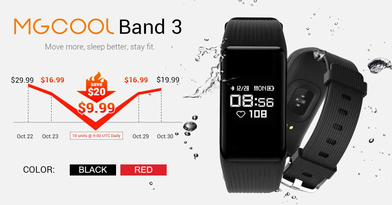 MGCOOL Band 3 Smartbandが$9.99でフラッシュセール中！
