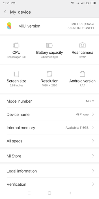 Xiaomi mi mix 2 レビュー　ストレージなどの説明参考画像