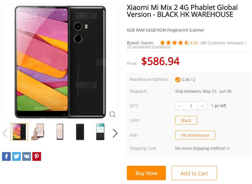 Xiaomi mi mix 2 購入