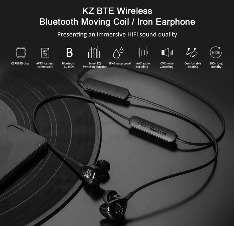 KZ BTE Hybrid Balance Armature Dynamic Driver Sports Bluetooth Earbuds