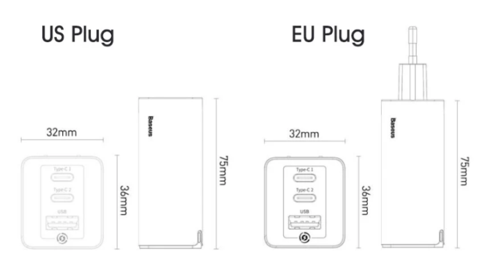 iPhone XS Maxにおすすめ　PD3.0とQC3.0対応のXiaomi Baseus GaN充電器　外観参考画像