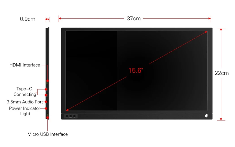 700gの軽量ボディーでTYPE-Cコードだけで接続できるFHD対応15.6インチIPSポータブルディスプレイ