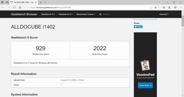 ALLDOCUBE i7Book レビュー　Geekbench