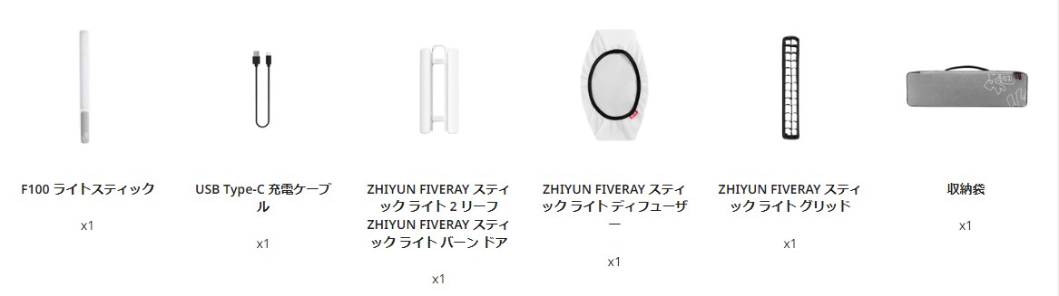 ZHIYUN FIVERAY F100のパッケージ内容